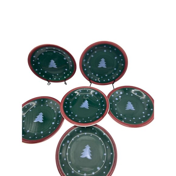 Tre CI Plates 7.75” Tree Salad Lunch Italian Winter Christmas Snow Green Rare - Picture 2 of 4